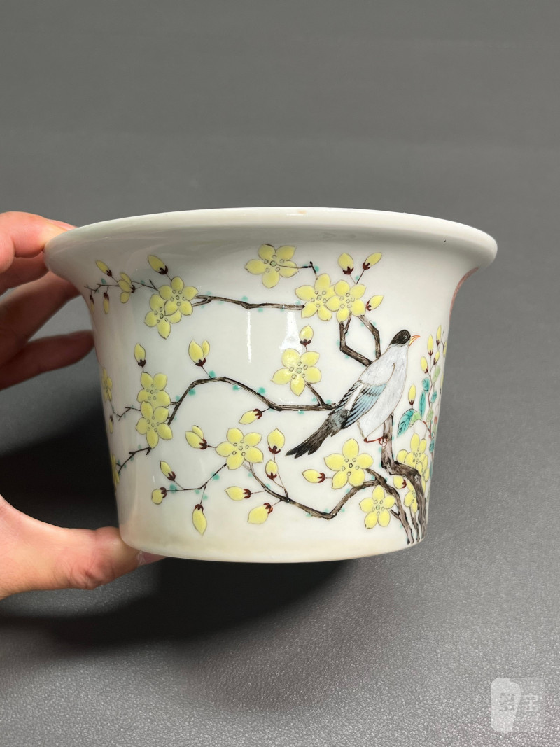 清光绪  “大雅斋”粉彩花鸟纹花盆 - 图6